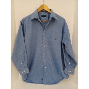 Nautica Shirt Mens 32/33 Blue Button Up Vintage Made in Hong Kong‎ 100% cotton